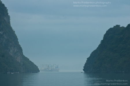Cargo ship in the mist