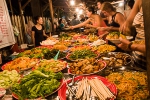 Noodles, veggies and meat plates