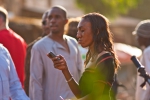 Looking at the mobile phone