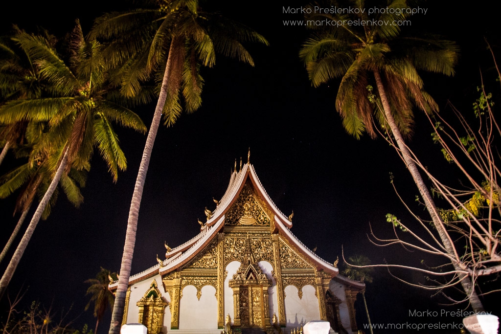 Wat Haw Pha Bang between the palm trees