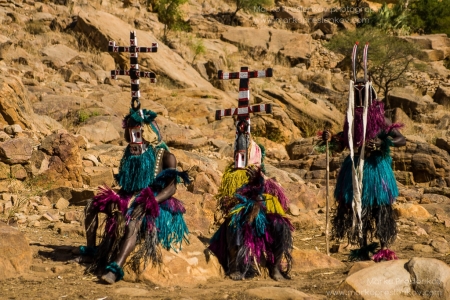 Three traditional Dogon masks waiting